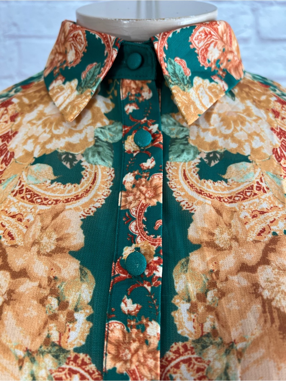 Flying Tomato Green Floral Tie-Waist Long Sleeve Mini Shirtdress Size M - Picture 4 of 16